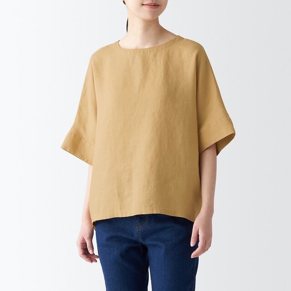 Black Muji Short Sleeve Blouse (washed hemp) - Picture 16 of 16
